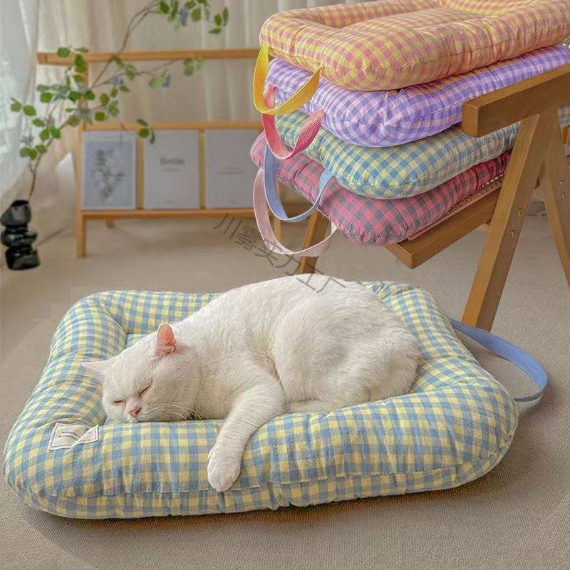 S Yellow-blue All-Season Pet Bed - Soft Washable Dog & Cat Mat with Comfortable Cushion - Warm Winter Padding for Small to Large Pets - Image 2
