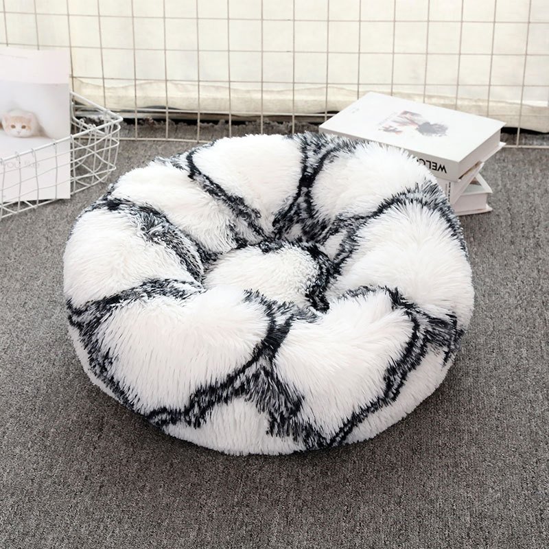 Black-white 50cm Cozy Round Pet Bed - Plush Cat & Dog Bed with Non-Slip Base, Machine Washable