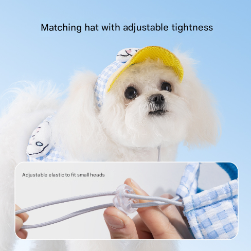 M Blue Pet Sun Hat with Adjustable Strap + Leash & Harness 3-Piece Set - Breathable Summer Cap for Dogs & Cats with Ear Holes - Image 3