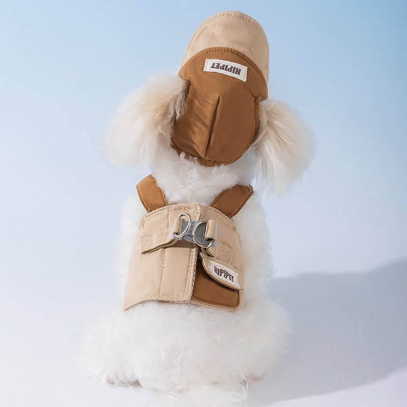 M Brown Pet Sun Hat with Adjustable Strap + Leash & Harness 3-Piece Set - Breathable Summer Cap for Dogs & Cats with Ear Holes - Image 2