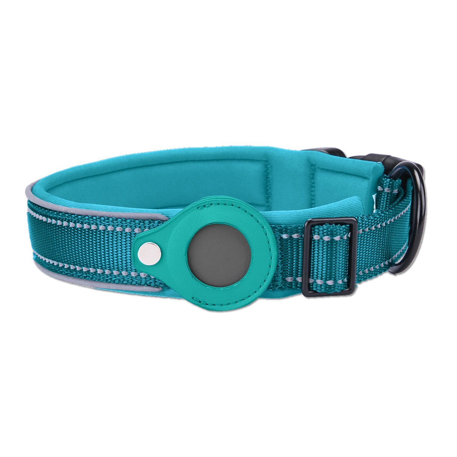 M Blue-green Secure Nylon Dog Collar with Built-in Apple AirTag (not included) Holder Case - Pet Tracker Accessory