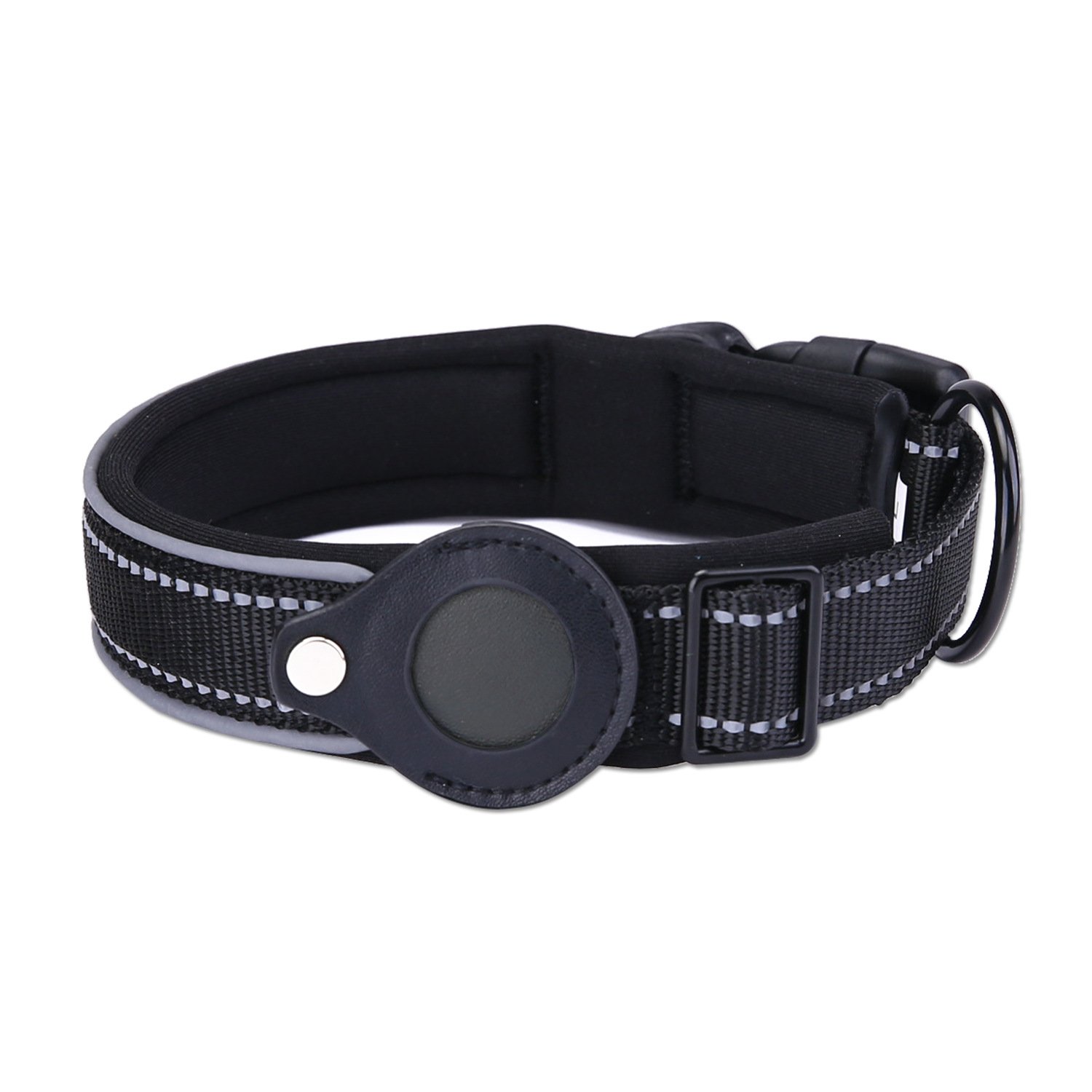 M Black Secure Nylon Dog Collar with Built-in Apple AirTag (not included) Holder Case - Pet Tracker Accessory