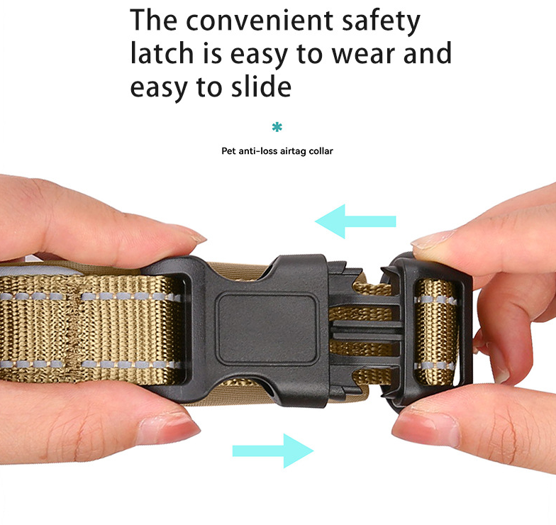 S Khaki Secure Nylon Dog Collar with Built-in Apple AirTag (not included) Holder Case - Pet Tracker Accessory - Image 6