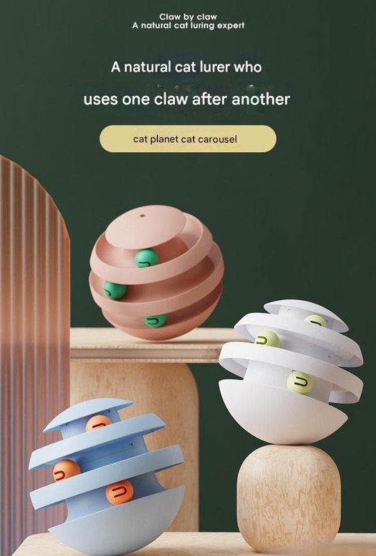 Pearl White Interactive Cat Scratching Ball Toy - Multi-layer Track with Rolling Ball - Image 2