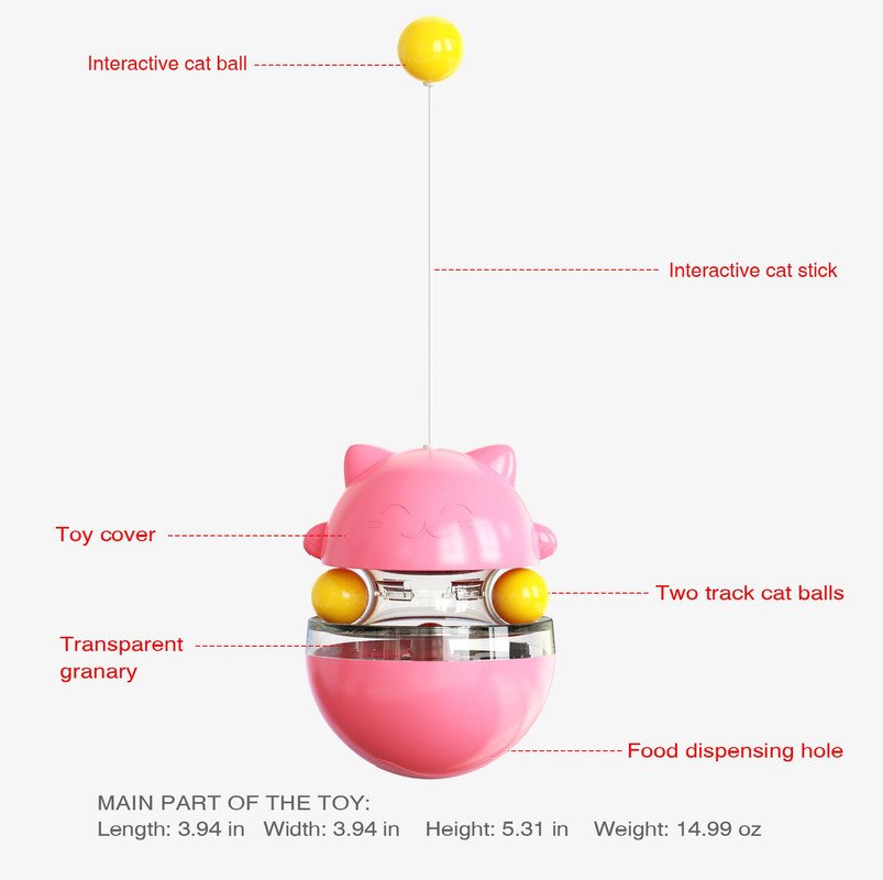 Cat Teaser Cup Toy, Interactive Treat Dispensing Ball with Wand (Pink) - Image 3
