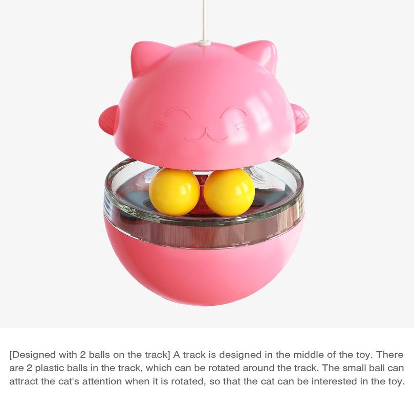 Cat Teaser Cup Toy, Interactive Treat Dispensing Ball with Wand (Pink) - Image 5