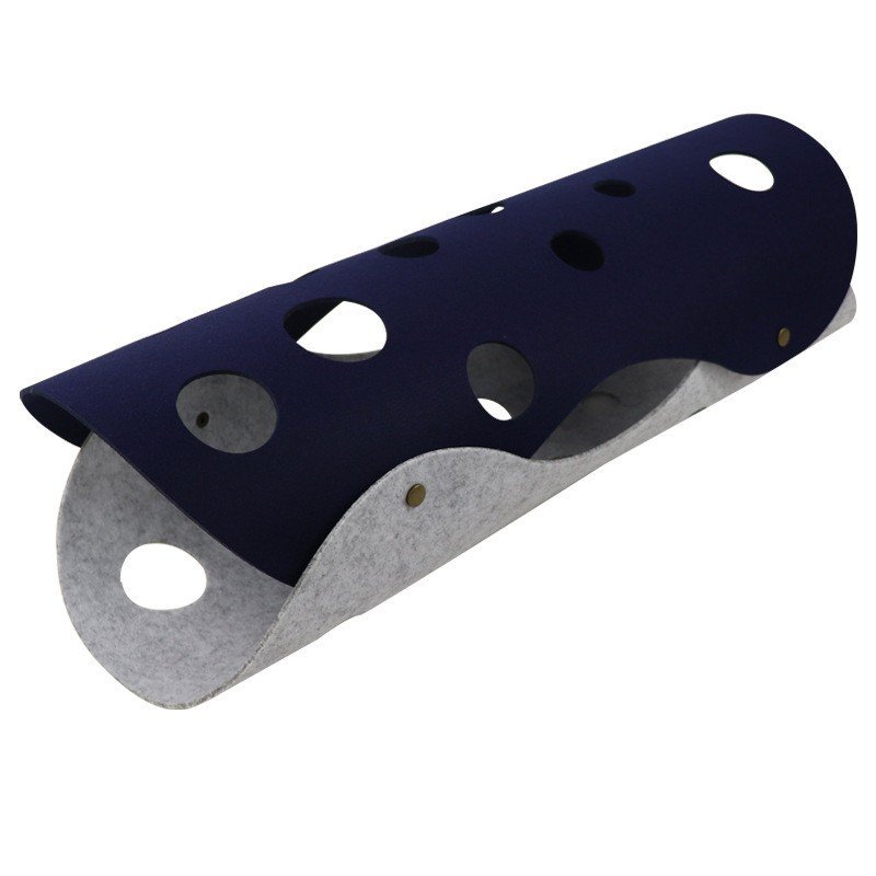 DIY Felt Cat Tunnel - Foldable Egg Roll-Shaped Pet Toy with Multiple Holes(Gray + Navy Blue)