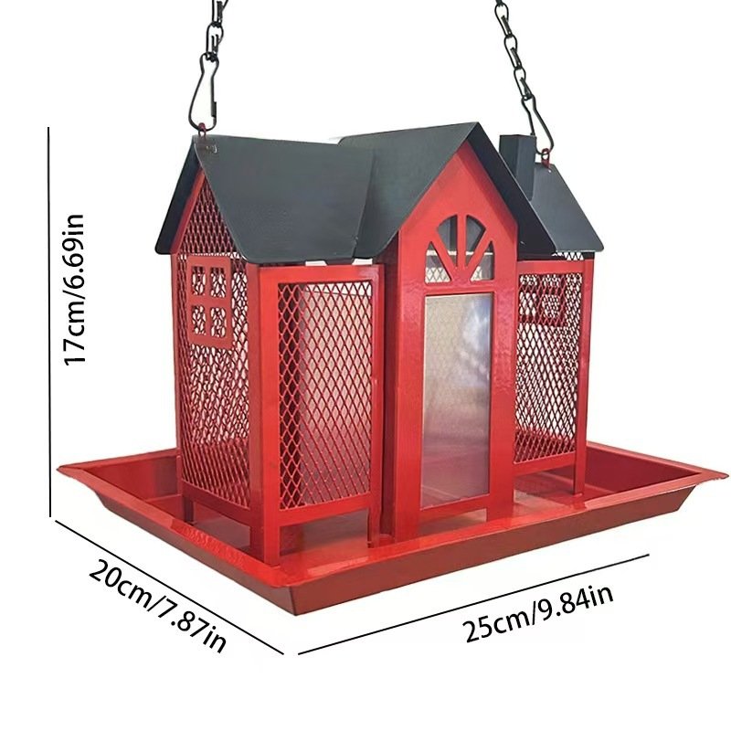 Charming House-Shaped Hanging Bird Feeder - Durable Metal Design for Wild Birds(black) - Image 3