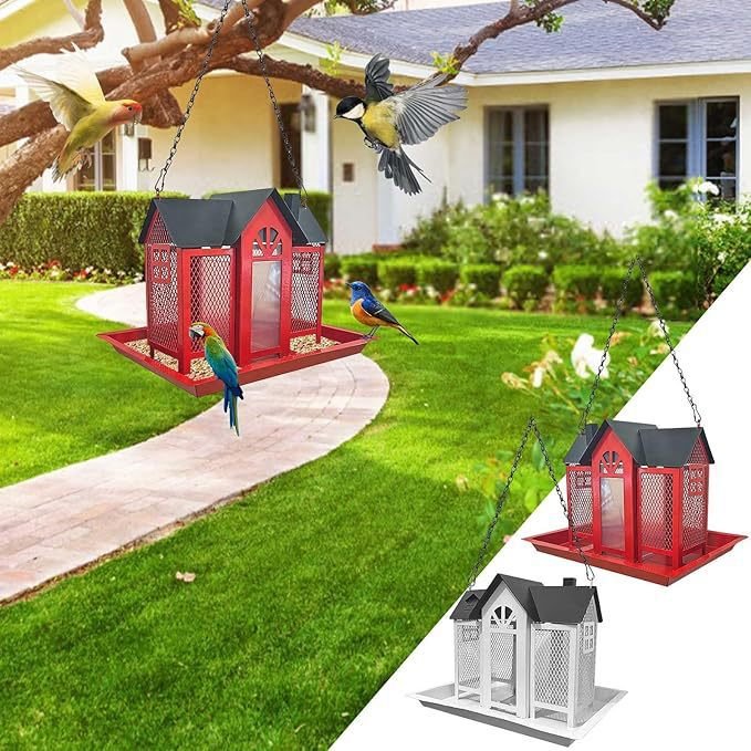 Charming House-Shaped Hanging Bird Feeder - Durable Metal Design for Wild Birds(black) - Image 4