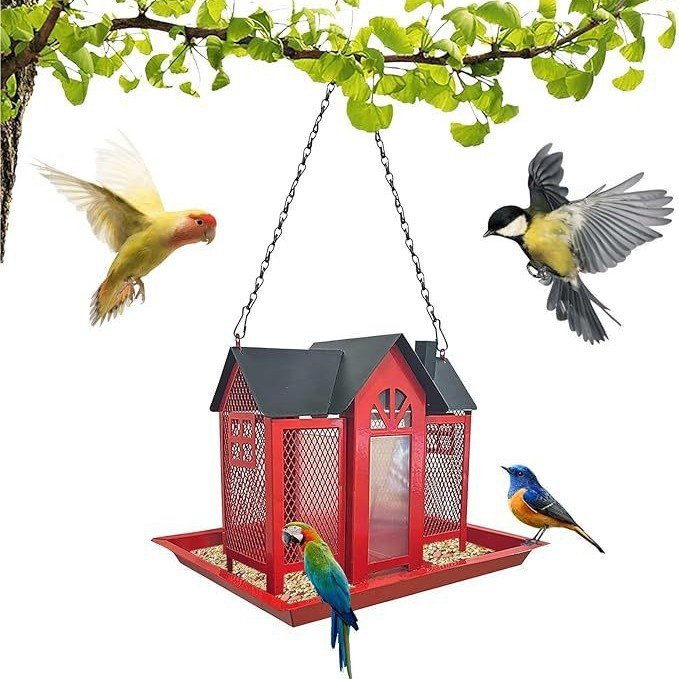 Charming House-Shaped Hanging Bird Feeder - Durable Metal Design for Wild Birds(black) - Image 5