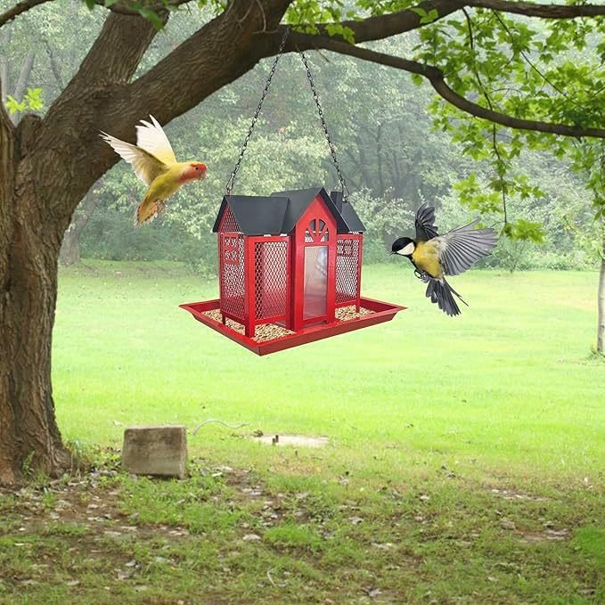 Charming House-Shaped Hanging Bird Feeder - Durable Metal Design for Wild Birds(black) - Image 6
