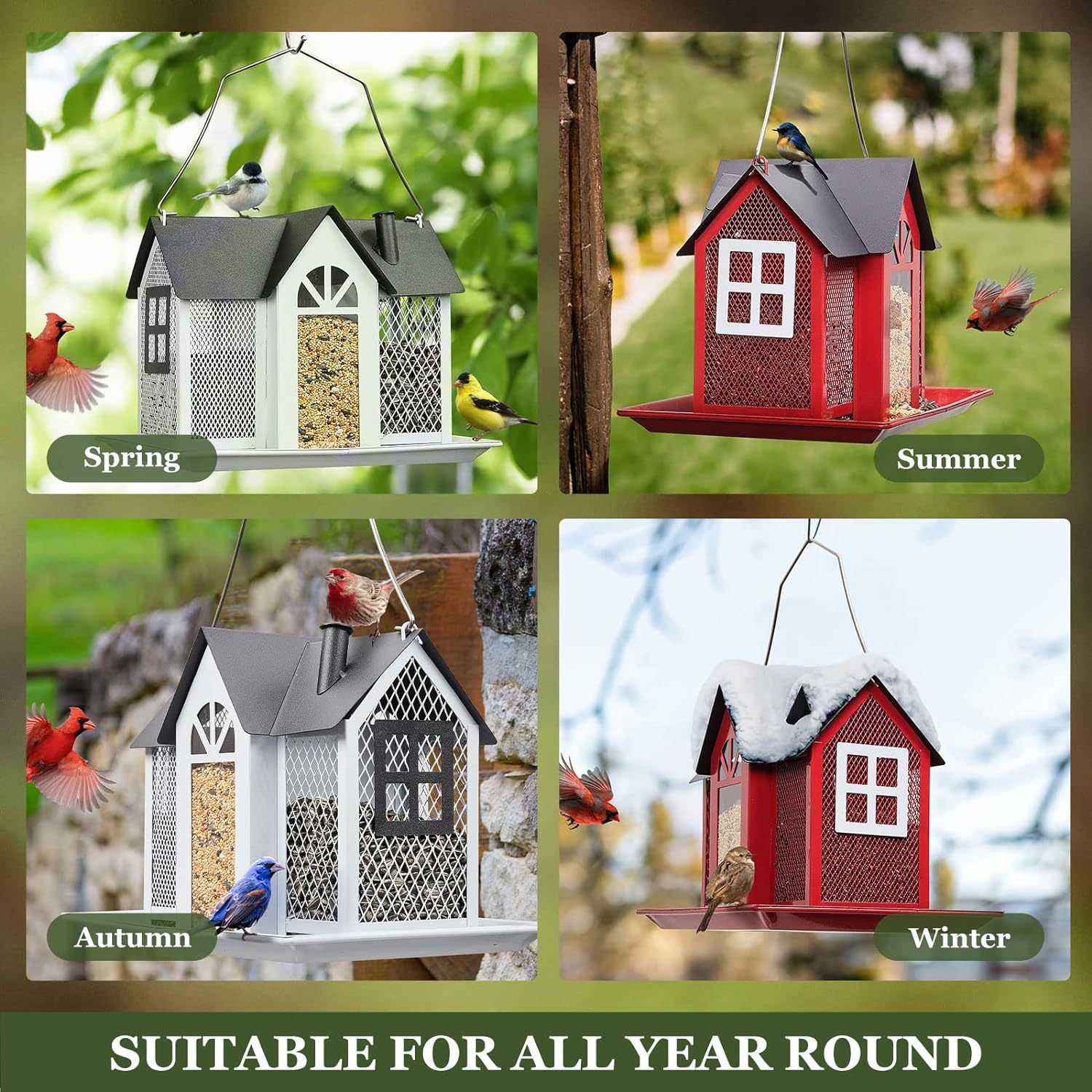 Charming House-Shaped Hanging Bird Feeder - Durable Metal Design for Wild Birds(black) - Image 7