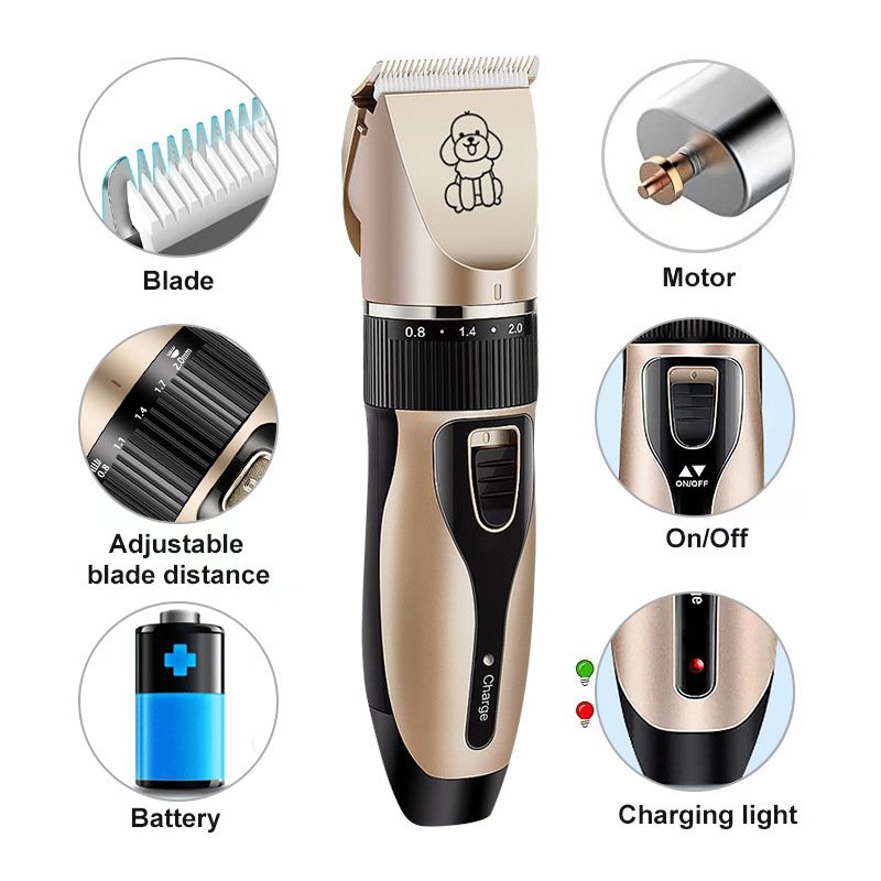 Professional Pet Grooming Hair Clipper Kit - Rechargeable, Low Noise, with Ceramic Blades & 5-Speed Adjustment(gold) - Image 10