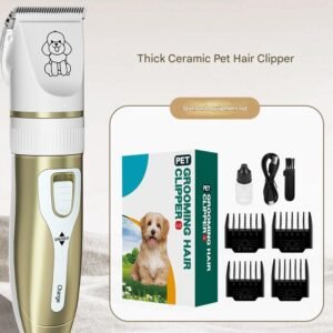 Professional Pet Grooming Hair Clipper Kit - Rechargeable, Low Noise, with Ceramic Blades & 5-Speed Adjustment(Platinum)