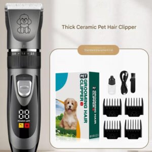 Professional Pet Grooming Hair Clipper Kit - Rechargeable, Low Noise, with Ceramic Blades & 5-Speed Adjustment(Gray)