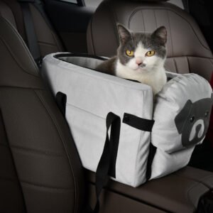 Grey Pet Car Booster Seat for Small Dogs & Cats - Safe Travel Carrier Bed