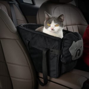 Black Pet Car Booster Seat for Small Dogs & Cats - Safe Travel Carrier Bed