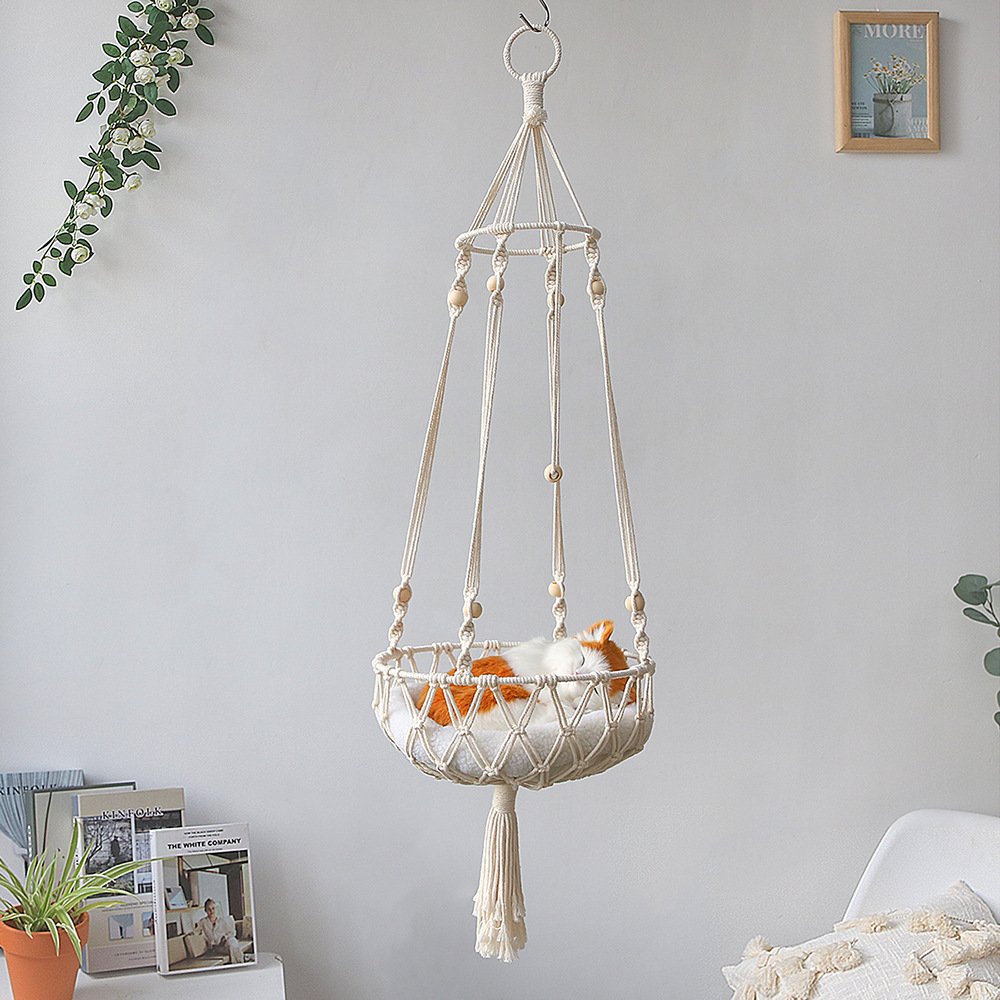 Pet Hammock for Cats with Wooden Beads - Pet Swing padding not included (Diameter : 30cm)
