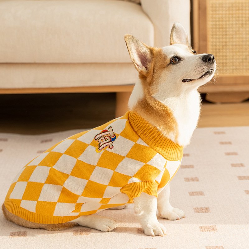Classic Argyle Dog Sweater - Yellow & White Knit for Corgis & Medium Breeds (Size : M) - Image 3