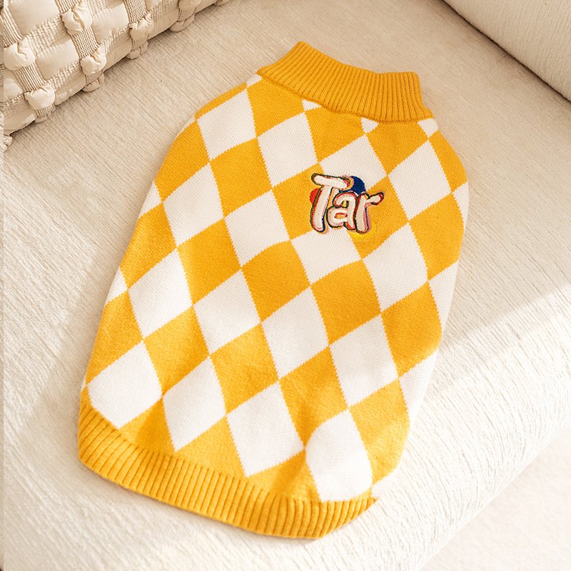 Classic Argyle Dog Sweater - Yellow & White Knit for Corgis & Medium Breeds (Size : M) - Image 4