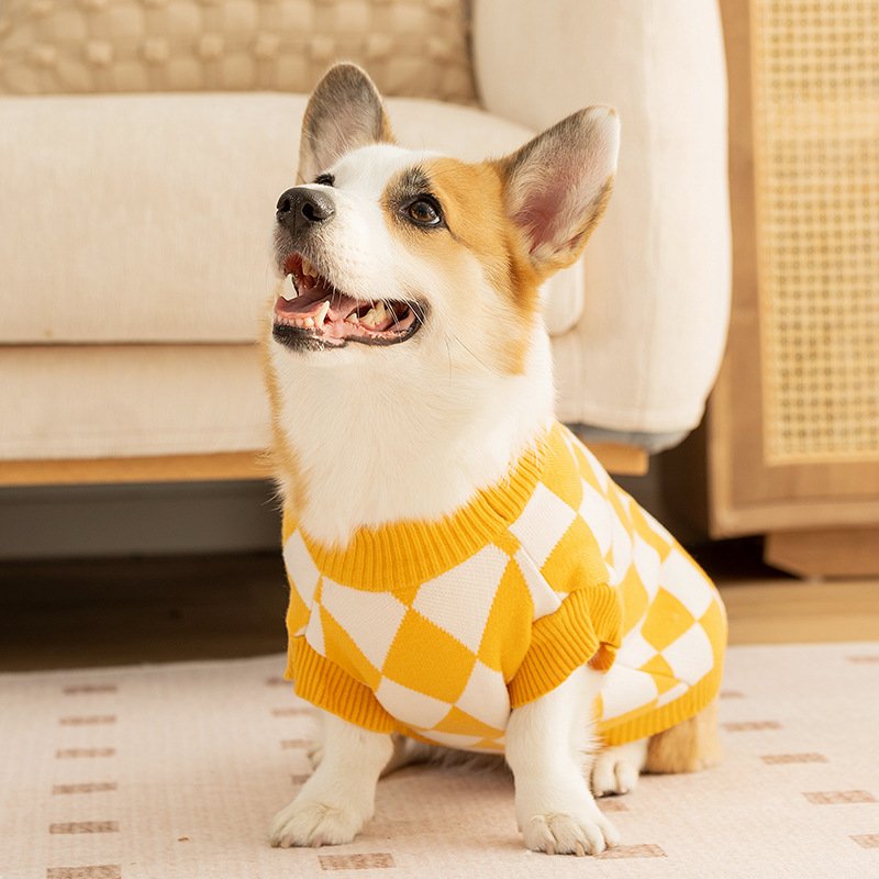 Classic Argyle Dog Sweater - Yellow & White Knit for Corgis & Medium Breeds (Size : XL) - Image 2