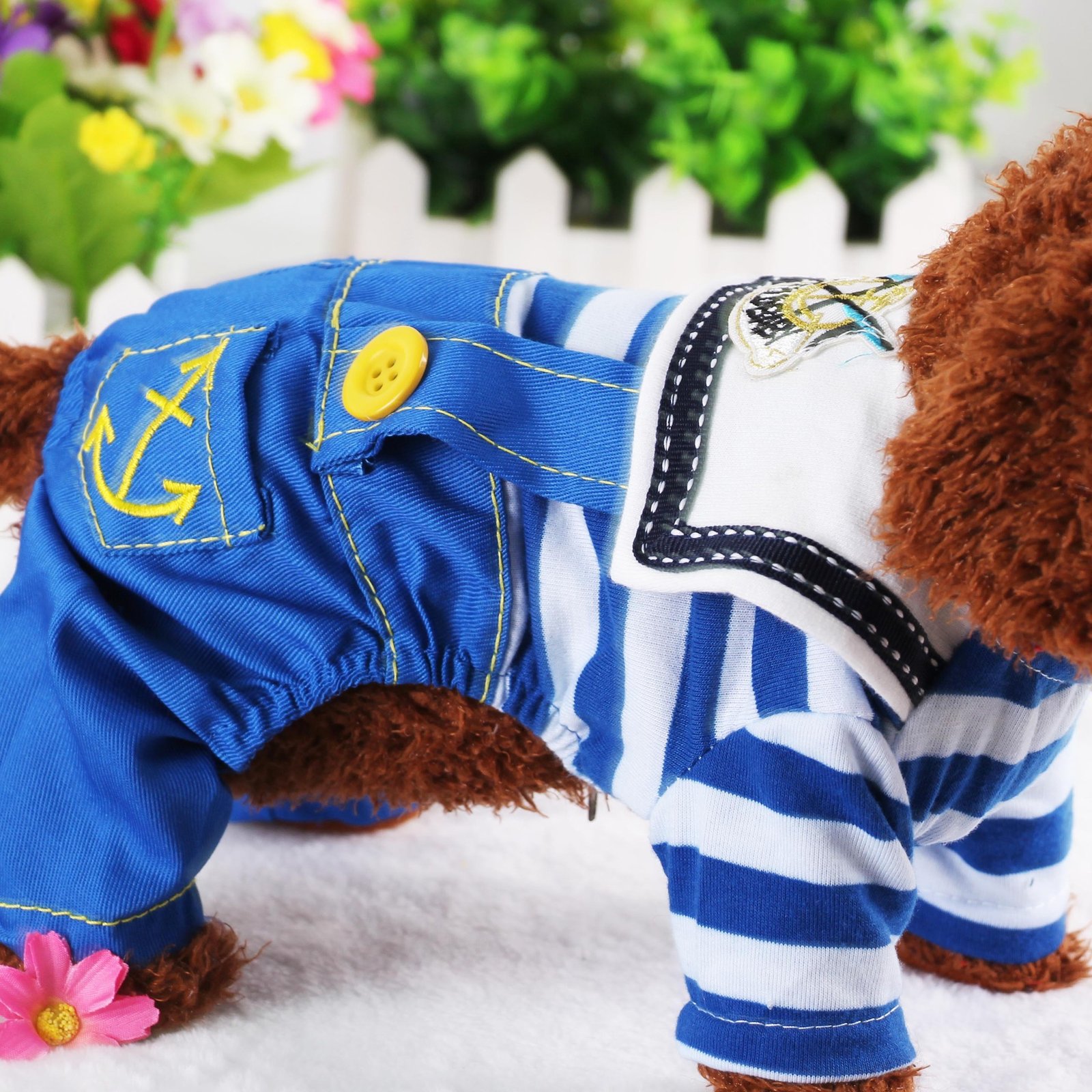 Blue Cute Sailor Dog Outfit - Striped Shirt & Anchor Overalls for Small Dogs (Size : S ) - Image 2