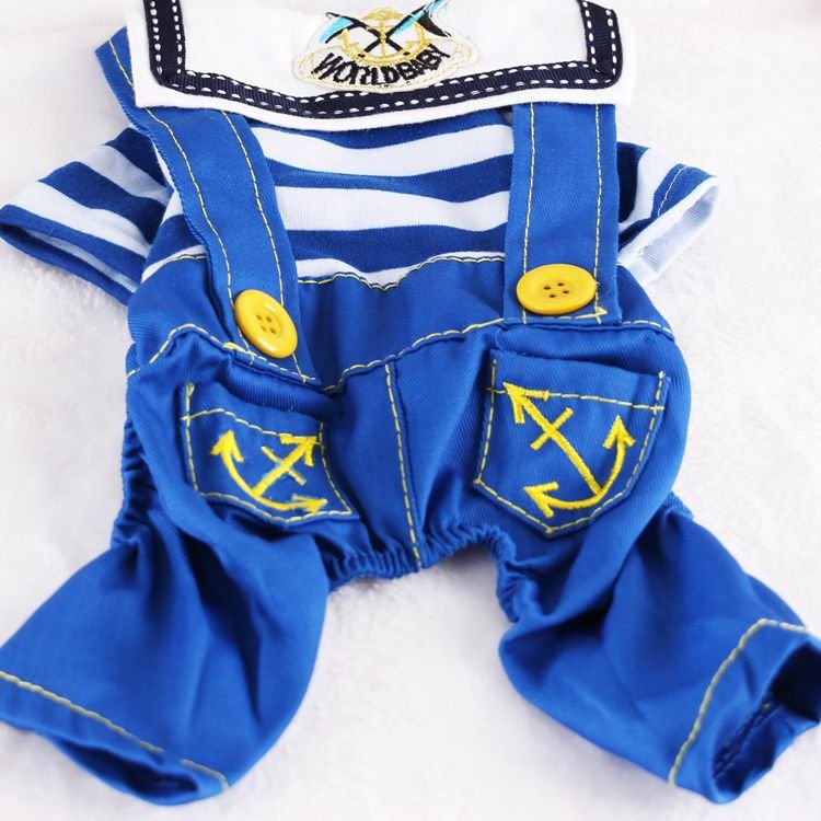 Blue Cute Sailor Dog Outfit - Striped Shirt & Anchor Overalls for Small Dogs (Size : S ) - Image 3