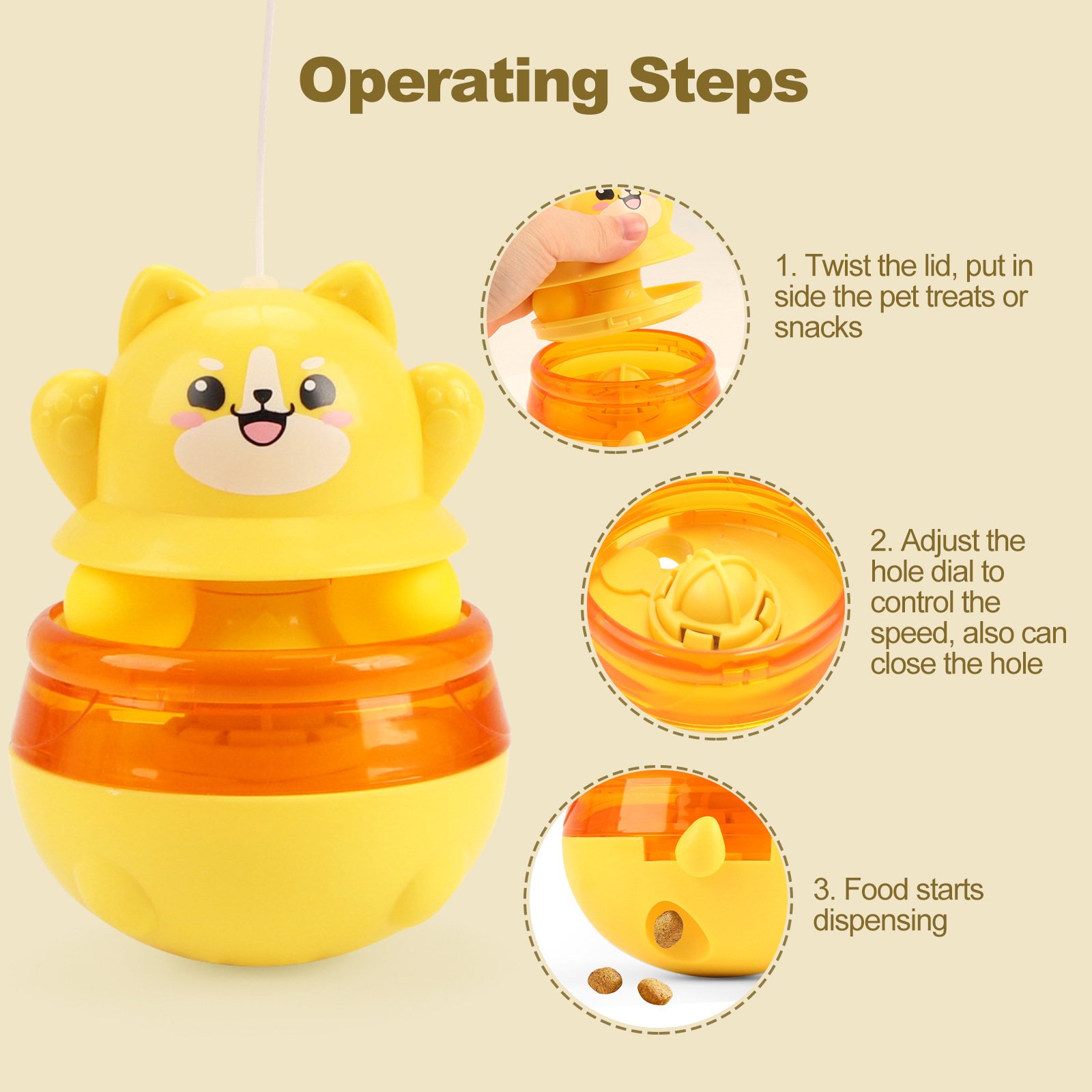 Yellow 3-in-1 Interactive Cat Toy - Tumbler, Treat Dispenser, Track & Teaser Ball - Image 4