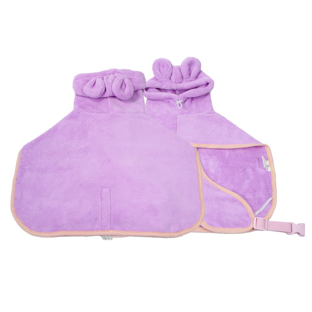 Purple Hooded Dog Bathrobe - Super Absorbent, Adjustable Fit, Cozy Pet Towel (Size : S) - Image 3