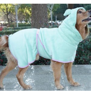 Green Hooded Dog Bathrobe - Super Absorbent, Adjustable Fit, Cozy Pet Towel (Size : XL)