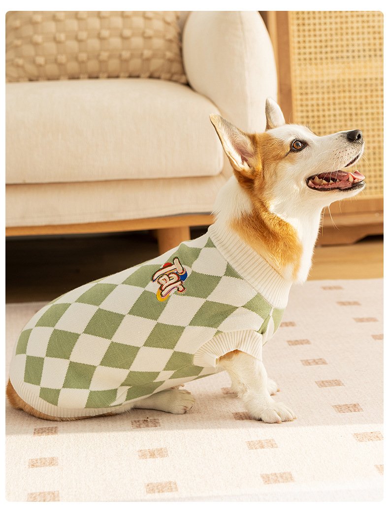 Classic Argyle Dog Sweater - Green & White Knit for Corgis & Medium Breeds (Size : XL) - Image 2