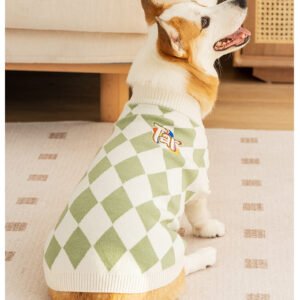Classic Argyle Dog Sweater - Green & White Knit for Corgis & Medium Breeds (Size : XXl)