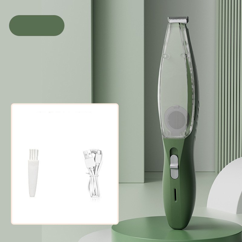 Green Rechargeable Pet Grooming Clipper with Built-in Vacuum - Low Noise Hair Trimmer for Dogs & Cats