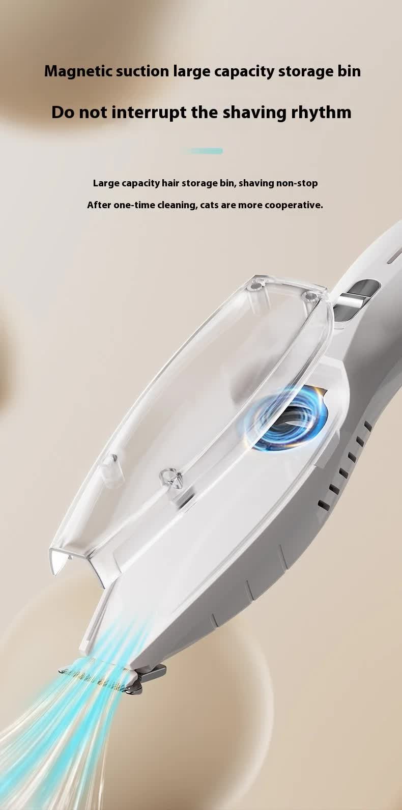 White Rechargeable Pet Grooming Clipper with Built-in Vacuum - Low Noise Hair Trimmer for Dogs & Cats - Image 7