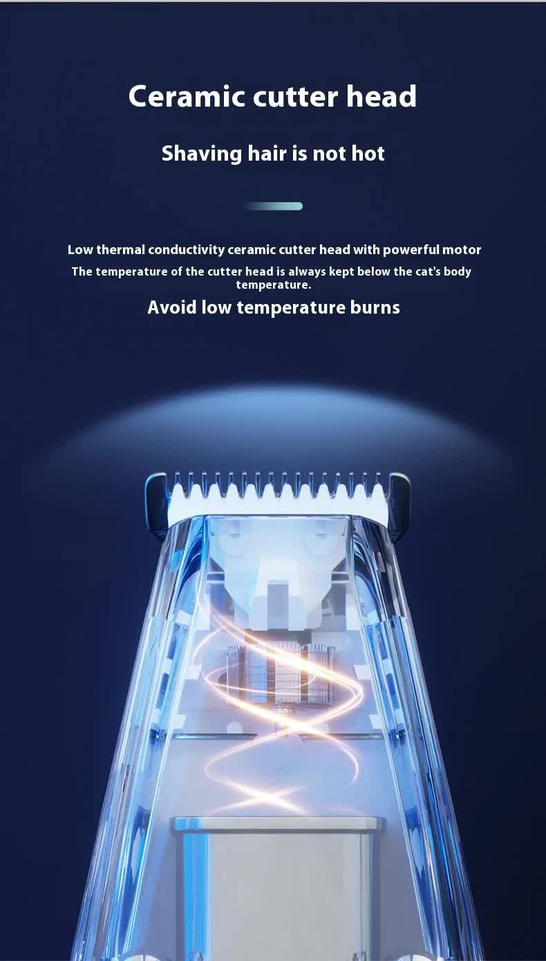 Blue Rechargeable Pet Grooming Clipper with Built-in Vacuum - Low Noise Hair Trimmer for Dogs & Cats - Image 6