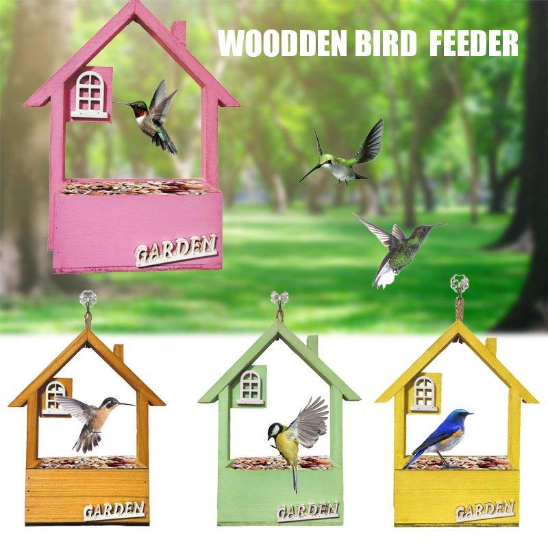 Green Charming Wooden House Hanging Bird Feeder - Attract Wild Birds to Your Garden - Image 2
