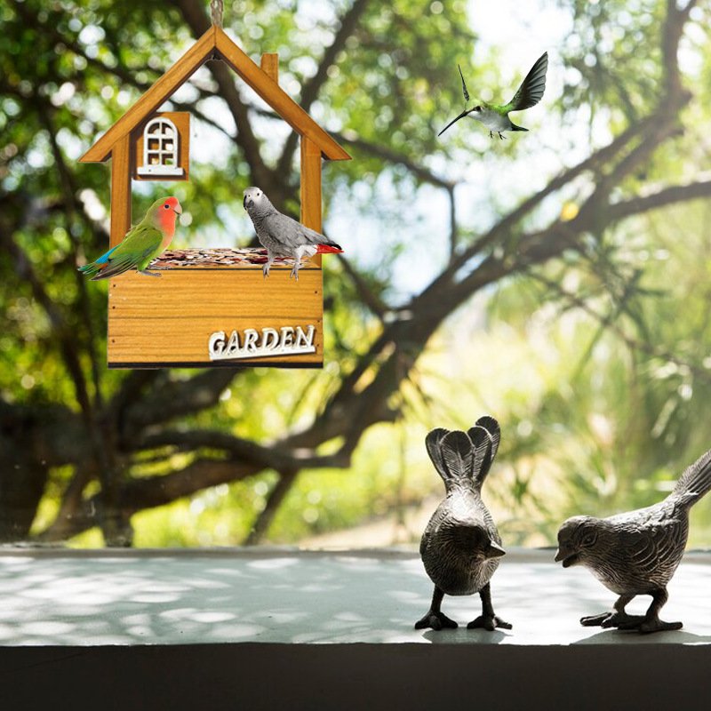 Green Charming Wooden House Hanging Bird Feeder - Attract Wild Birds to Your Garden - Image 4