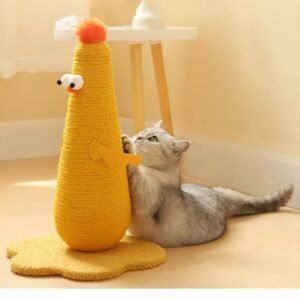 Yellow Adorable Chick Cat Scratching Post - Durable Sisal Rope Scratcher Toy for Cats & Kittens