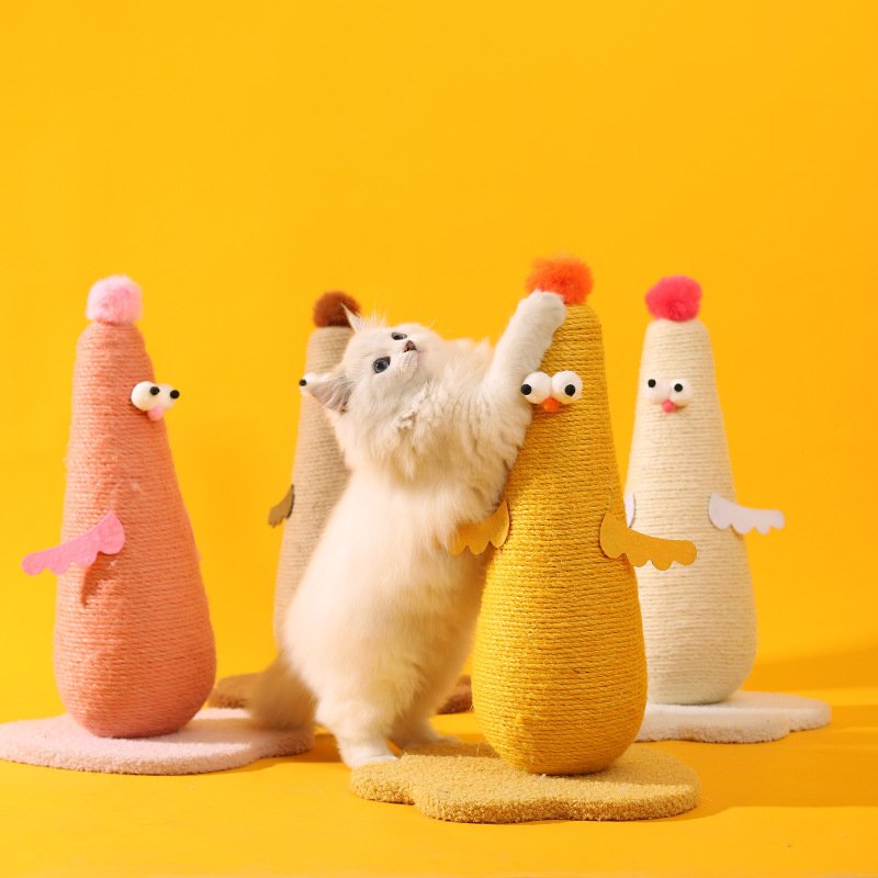 Yellow Adorable Chick Cat Scratching Post - Durable Sisal Rope Scratcher Toy for Cats & Kittens - Image 2