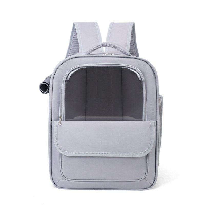 Grey Spacious Pet Carrier Backpack with Clear Window - Comfortable Travel Bag for Cats & Small Dogs