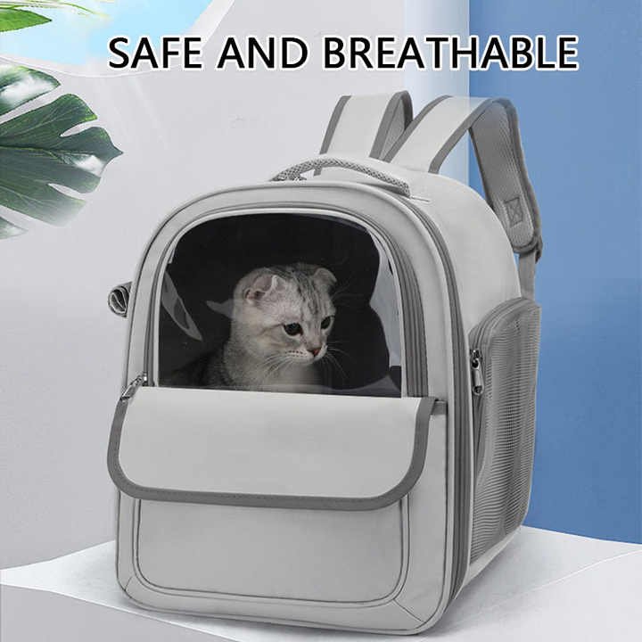 Beige And Black Spacious Pet Carrier Backpack with Clear Window - Comfortable Travel Bag for Cats & Small Dogs - Image 4