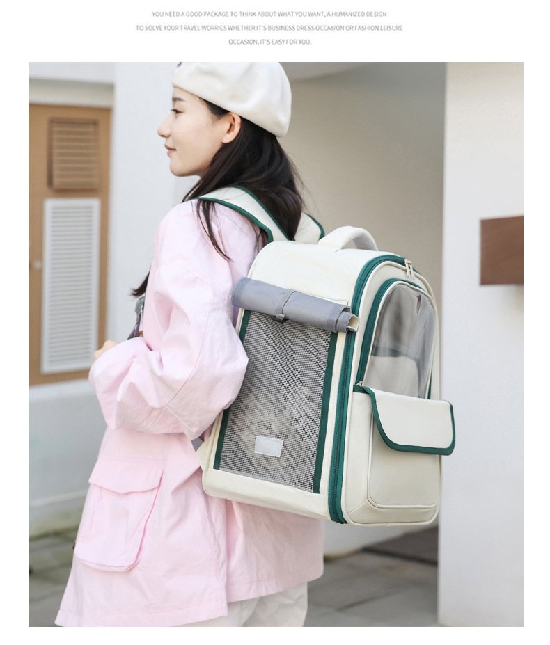 Beige And Black Spacious Pet Carrier Backpack with Clear Window - Comfortable Travel Bag for Cats & Small Dogs - Image 8