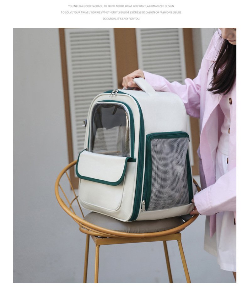 Beige And Black Spacious Pet Carrier Backpack with Clear Window - Comfortable Travel Bag for Cats & Small Dogs - Image 9
