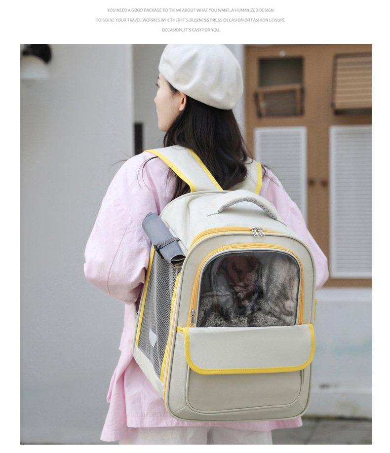 Beige And Black Spacious Pet Carrier Backpack with Clear Window - Comfortable Travel Bag for Cats & Small Dogs - Image 11