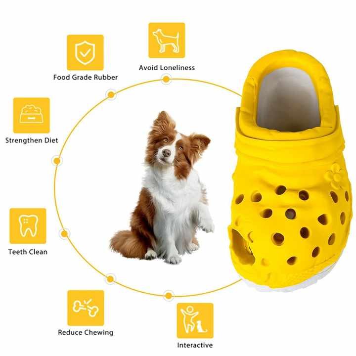 Size S Yellow Tough Slipper Dog Chew Toy - Natural Rubber Treat Dispenser & Teeth Cleaner for Interactive Play & Boredom Relief - Image 4