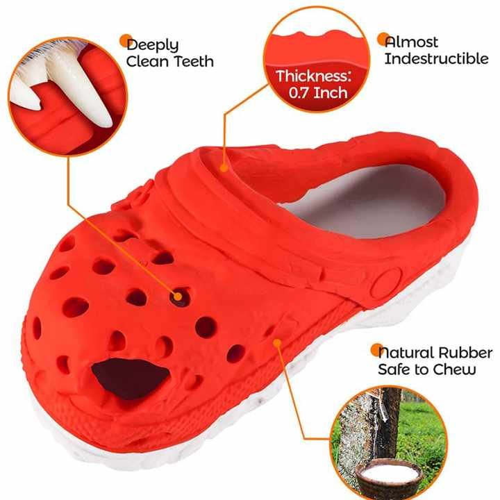 Size L Red Tough Slipper Dog Chew Toy - Natural Rubber Treat Dispenser & Teeth Cleaner for Interactive Play & Boredom Relief - Image 3