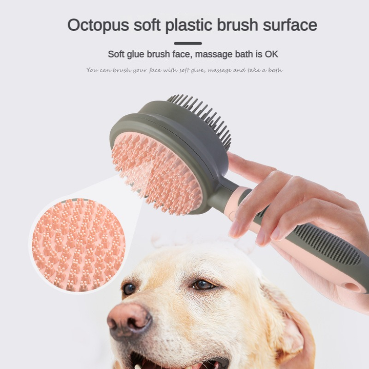 Green And Grey Dual-Sided Pet Grooming Brush - Self-Cleaning Slicker & Gentle Massage Bath Comb for Dogs & Cats - Image 3