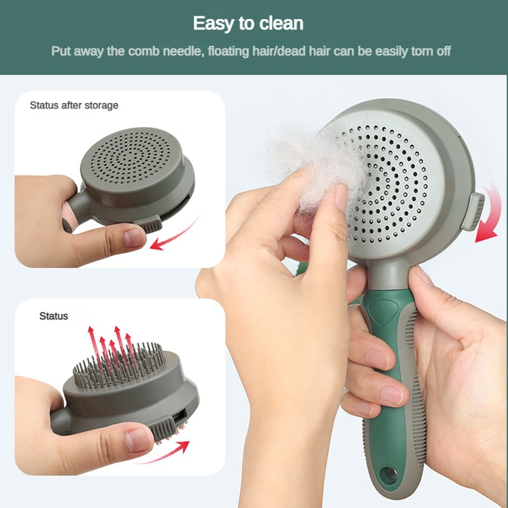 Green And Grey Dual-Sided Pet Grooming Brush - Self-Cleaning Slicker & Gentle Massage Bath Comb for Dogs & Cats - Image 4