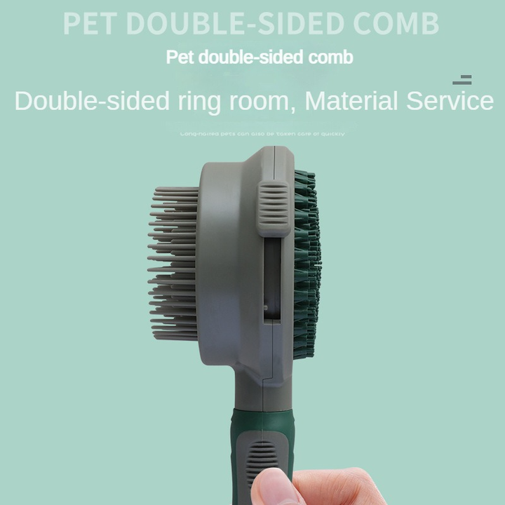 Green And Grey Dual-Sided Pet Grooming Brush - Self-Cleaning Slicker & Gentle Massage Bath Comb for Dogs & Cats - Image 5