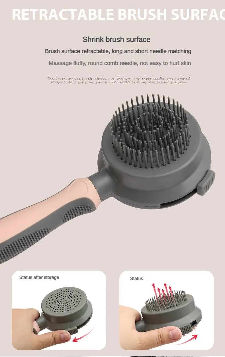 Green And Grey Dual-Sided Pet Grooming Brush - Self-Cleaning Slicker & Gentle Massage Bath Comb for Dogs & Cats - Image 6